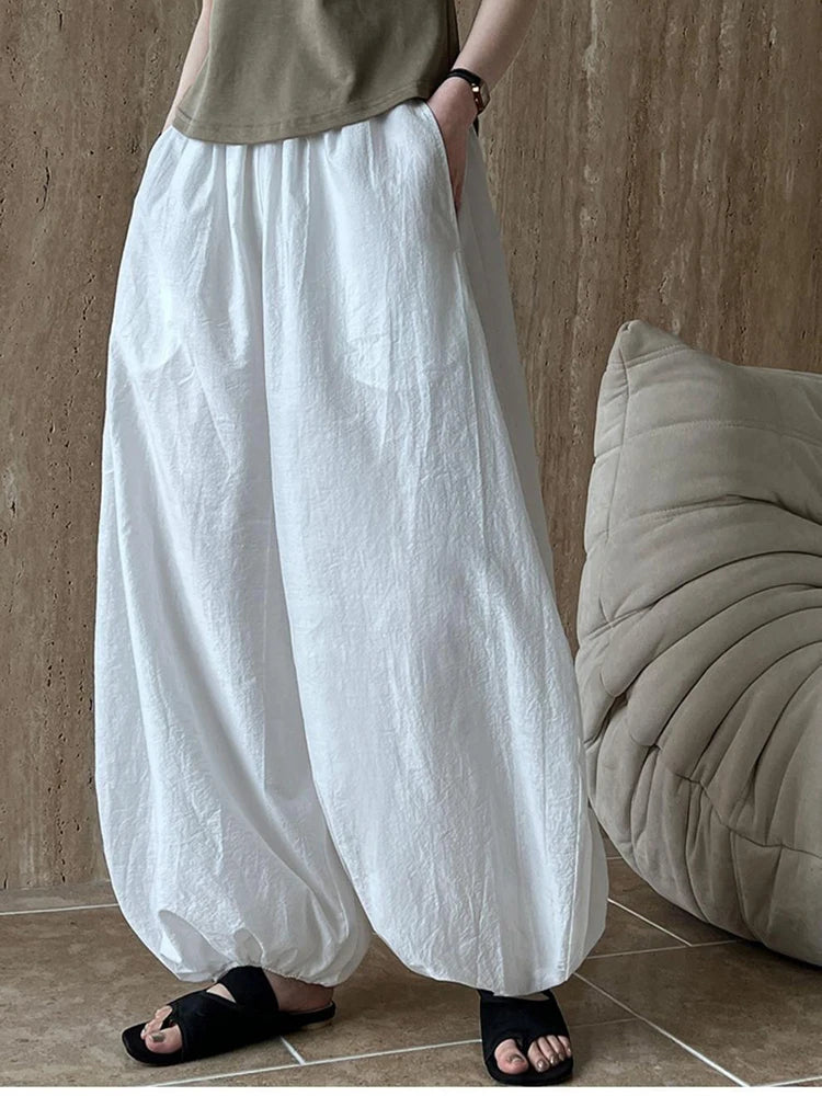 Oversize Women Pure Cotton Pants Summer Loose White Causal Lantern Trousers Fashion New Female Wide Leg Pants voguable