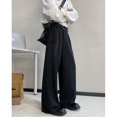 Black Belt Suit Pants Men Fashion Society Mens Dress Pants Korean Loose Wide Leg Pants Mens Office Formal Trousers Plus Size voguable
