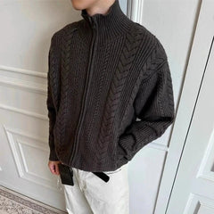 New Japanese Retro Men Cardigan Jacket Winter Light Luxury Trendy Turtleneck Knit Zip-up Long Sleeve Sweater Coat Premium Outfit voguable