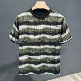 Voguable Summer New Style Personalized Striped Frayed Sequins Trendy Brand T-shirt Loose Casual Versatile Round Neck Men's Short Sleeves voguable