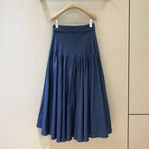 Fashion Pleated Denim Skirt Women's High Waisted Large Swing Long Skirts 2025 Summer New Tide voguable