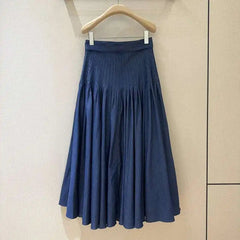 Fashion Pleated Denim Skirt Women's High Waisted Large Swing Long Skirts 2025 Summer New Tide voguable