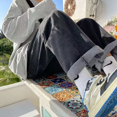 Korean Fashion Men's Baggy Jeans Classic All-match Solid Color Straight-leg Denim Wide-leg Pants Male Light Blue Grey Black voguable