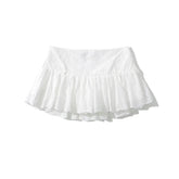 Cool Girl Hollow Out Embroidery White Mini Skirt For Women Sexy Low Waist Summer Skirts With Shorts Lining