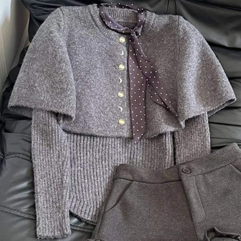Korean Fashion Y2k Crop Tops Women cape sweater 2000s Vintage Lace-up T-shirts Outwear Chic long Sleeve Subculture Harajuku Tees voguable