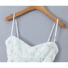 Summer Women Fashion Fishbone Slim Floral Print Sling Dress Sexy Low Waist A-line Mini Holiday Party Dress Lace Up Robe