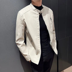 Simple Personality Male PU Leather Jackets Winter Slim Windbreaker Mens White Leather Jackets Men's Autumn Spring Fashion Trend voguable