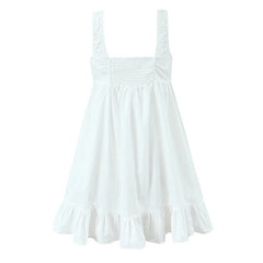 YENKYE 2025 Women Black White Cotton Sleeveless Dress Elegant Square Neck High Waist A-line Mini Dresses Summer Casual Robe voguable