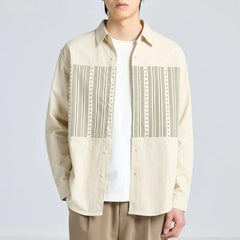 Voguable Spring New Korean Trendy Simple Drape Striped Long Sleeved Coat Shirts Men Lapel Buttons Patchwork Vintage Casual Versatile Tops voguable