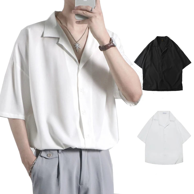 Button Up Solid Coloar Men's Shirt Summer Oversized Plain Basic Shirt for Man 2 Colors voguable