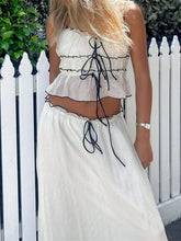 TARUXY Ruffle Bandage Mesh Dress Sets For Women Lace See Through Crop Tops Ladies Holiday Elegant Skirt Suits Womens Outfits New voguable