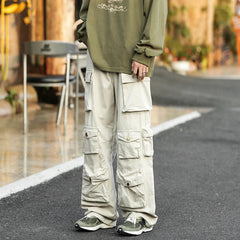 Japanese Multi-pocket Work Pants Men's Autumn Trendy Loose Straight Casual Pants Hip-hop Retro Design Trousers Aesthetic Chic voguable