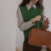Fashion Lazy Casual Wool Round Neck Twisted Flower Back Split Knit Vest South Korea Comfortable Personality Design Vest Womens voguable