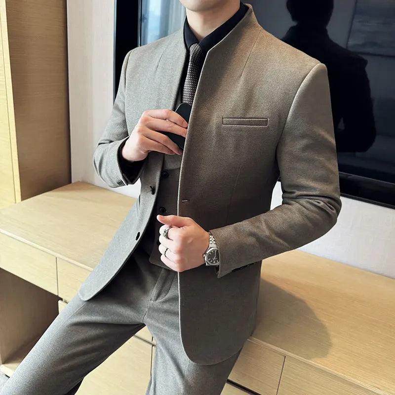 Voguable Korean Style Men's Suit Set Slim Fit Business Suit Wool Blazer Two-piece set Elegant Social Formal Men's Clothing 5XL-M voguable