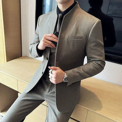 Voguable Korean Style Men's Suit Set Slim Fit Business Suit Wool Blazer Two-piece set Elegant Social Formal Men's Clothing 5XL-M voguable