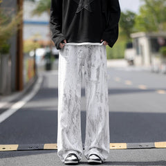 Jeans Mens Classic Straight Leg Jeans White Tie Dye Denim Pants Unisex Fashion Casual Trousers Streetwear Hip Hop Style Washed voguable