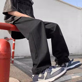 Elegant Fashion Harajuku All Match Slim Fit Straight Leg Wide Leg Pants Solid Pockets Thin Style Casual Pants Loose Trousers voguable