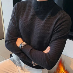 Autumn Winter New Fashion Half High Collar Long Sleeve Solid Pullovers Men's Clothing All-match Knitting Korean Simplicity Tops voguable