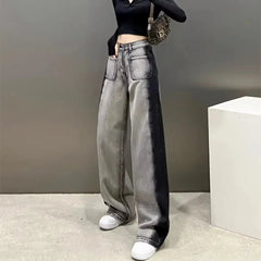Black High-waisted Straight-leg Wide-leg Jeans Women's Trendy Slimming New Arrival Spring Summer Design Sensibility Grey voguable