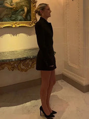Elegant High Waist V-neck Suit Dress For Women Black Long Sleeve Mini Dress Fashion Club Party Women's Bodycon Dresses