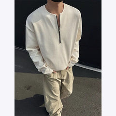 New Men Slim Fit Half Zip Solid Color Round Neck Long Sleeve Tshirt Spring Base shirt Casual Streetwear Hot Sale Trend T shirt voguable