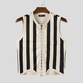 Men Tank Tops Striped Lace Up Sleeveless Summer Knitted Male Vests Streetwear Hollow Out Sexy Fashion Unisex Crop Tops INCERUN voguable