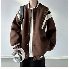 Preppy Coat American Retro Contrasting Baseball Uniform Jacket Men's Autumn Winter Style Trendy Niche High-end O-neck Jacket voguable