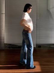 Deeptown American Retro High Street Spicy Girls Low Waist Jeans Women Vintage Y2k Harajuku Baggy Solid Slim Denim Flared Pants voguable