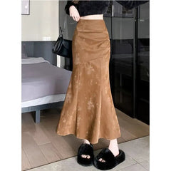 Irregular Pleated Skirt with Sweater in Autumn Winter New Chinese Women's Clothing Chinese Style Jacquard Fishtail Long Skirt voguable