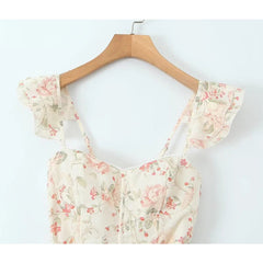 YENKYE Summer 2024 Women Front Slit With Belt Floral Print Long Dress Sexy Backless Flying Sleeve Female Elegant Party Dresses voguable