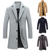 Autumn Winter Fashion Men's Woolen Coats Solid Color Single Breasted Lapel Long Coat Jacket Casual Overcoat Plus Size 5 Colors voguable