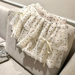 Korean Fashion Sweet Dot Lace Bow Mini Skirt Women Y2k Harajuku A-line Skirt 2024 Summer Hot Girl Elastic High Waist Cake Skirts voguable