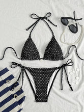 Voguable Sexy Black Polka Dot Print Micro Bikini Women Shell Pleate Push Up Bra Tie Side Thong Swimsuit Beach Bathing Suit Swimwear voguable