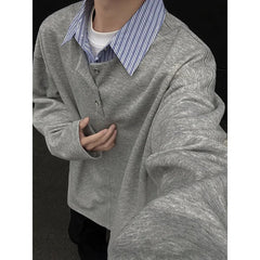 Spring Collar Hoodie Men Fashion Striped Pullover Sweatshirt Men Streetwear Korean Loose Fake Two-piece Hoodie Mens Hoody M-3XL voguable