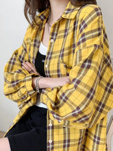 Voguable Fashion Plaid Women Shirt Fashion Korean Oversize Tops Harajuku Daily All-match Long Sleeve Chic Female Yellow Shirts New voguable
