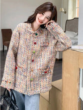 Retro Sweet Colors Tweed Jacket Women Long Sleeve Loose O Neck Elegant Coat Fall Winter Vintage French High Quality Tops voguable