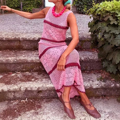 Voguable European and American source manufacturers knitted sweaters contrasting vests hollow dress spring and summer voguable