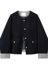 Vintage Women Corduroy Jacket Casual Long Sleeve Fall Winter O Neck Short Coat Streetwear Retro Slim Plaid Patchwork Tops voguable