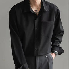 Mature Korean Style Handsome Long-sleeved Shirt Men's Loose Casual Wrinkle Draped Shirt Spring Top voguable