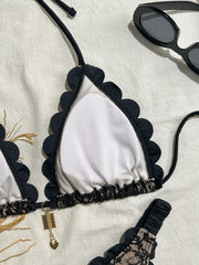 Voguable Sexy Black Lace Micro Bikini Women Metal Ornament Ruffles Push Up Bra Thong Swimwear Summer Bathing Suit Holiday Swimsuit voguable