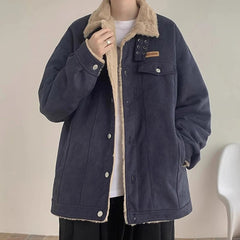 New American Fleece-lined Men Padded Jackets Luxury Harajuku Long Sleeve Streetwear Winter Trendy Chic Turn-down Collar Coats voguable