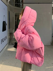 Winter Jackets for Women Coat Hooded Cropped Jackets Fashion Down Cotton Outerwear Warm Thick Loose Yellow Pink Puffer Jacket voguable