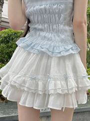 Bow Sweet Women White Skirt Cute Casual Elegant High Waist Mini Skirts Vintage Preppy Style Kawaii Female Ball Gown Skirt voguable