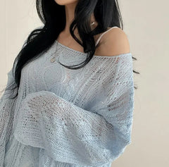 Long Sleeve Crochet Top Cable Knit Summer Beach Bikini Cover Up Crop Pullover Openwork Blouse Women Vacation Boho Outfit voguable