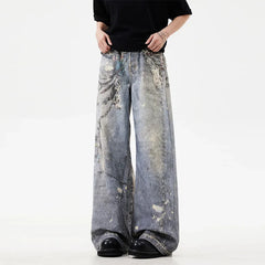 New 3D Chain Printed Baggy Jeans For Men And Women Casual Baggy Straight Denim Pants High Street Wide-leg Y2K Blue Jean