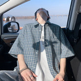 Summer Short Sleeved Shirt Men Retro Plaid Shirt Mens Streetwear Korean Loose Casual Shirt Man Fashion Shirts Large Size 4XL voguable