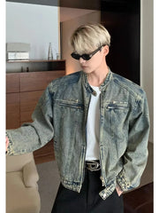 Men's Denim Jackets American-style High Street Zippers Coat Vintage Washed Distressed Cowboy Jacket Spring Casual Streetwear New voguable