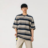 Mens Striped Short Sleeve Tshirt Cotton Loose Fit Breathable Summer Casual Tee Moisture Wicking Soft Comfort Relaxed Fit voguable