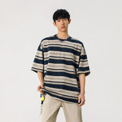 Mens Striped Short Sleeve Tshirt Cotton Loose Fit Breathable Summer Casual Tee Moisture Wicking Soft Comfort Relaxed Fit voguable