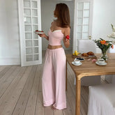 Voguable Y2K Womens Home Vacation Set Loose Camisole Vest Slim Casual Pants Sweet Pure Lace Two Piece voguable